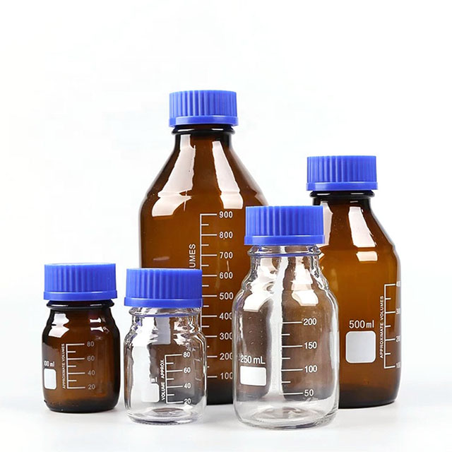 Botella de reactivo de laboratorio Tornillo azul inferior redondo